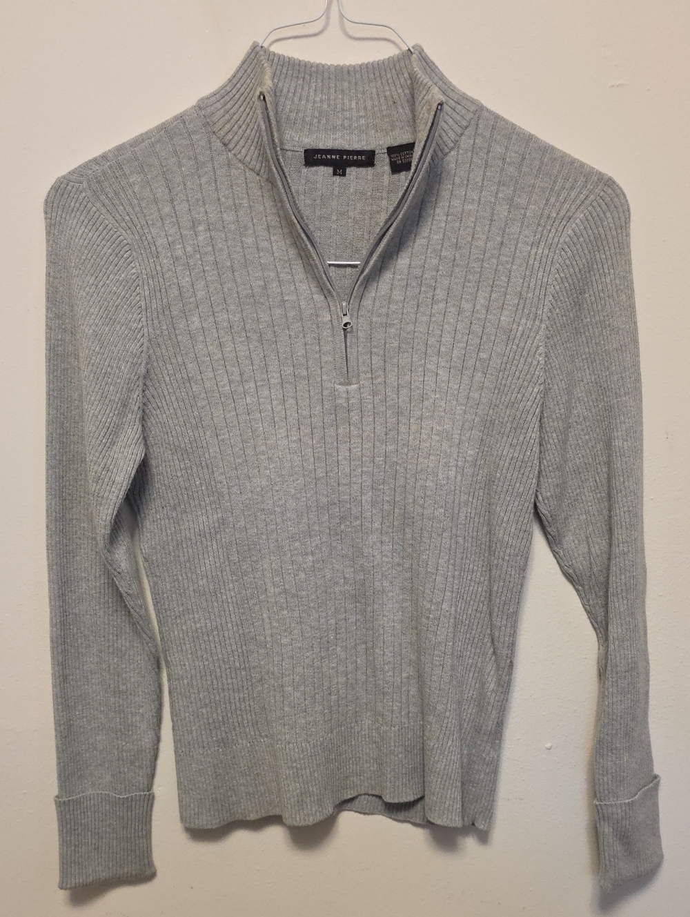JEANNE PIERRE Heather Gray Ribbed Half-Zip Turtleneck Sweater